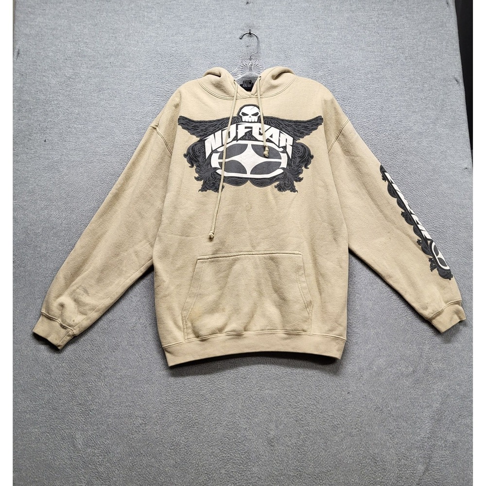 VINTAGE No Fear Men Hoodie M Beige Skull Grunge Streetwear Skater Y2K READ
